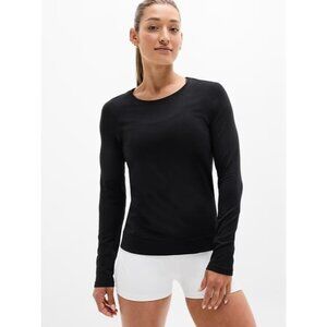 New Athleta M In Motion Seamless Top Black Medium Long Sleeve